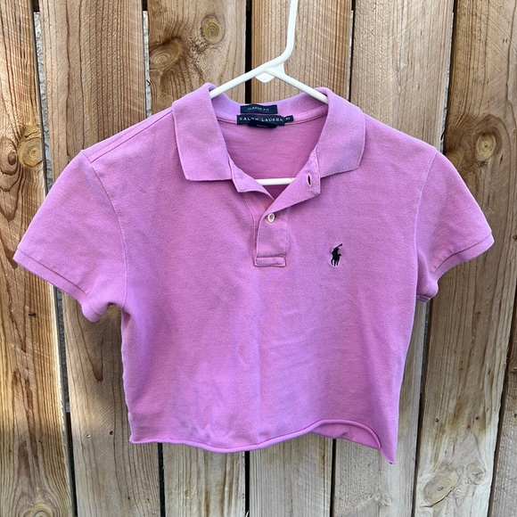 Ralph Lauren Tops - Ralph Lauren 100% Cotton Pink/Purple Cropped Collared Shirt.